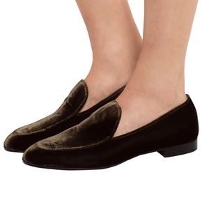 GIANVITO ROSSI Dark Brown/Green Velvet Loafers